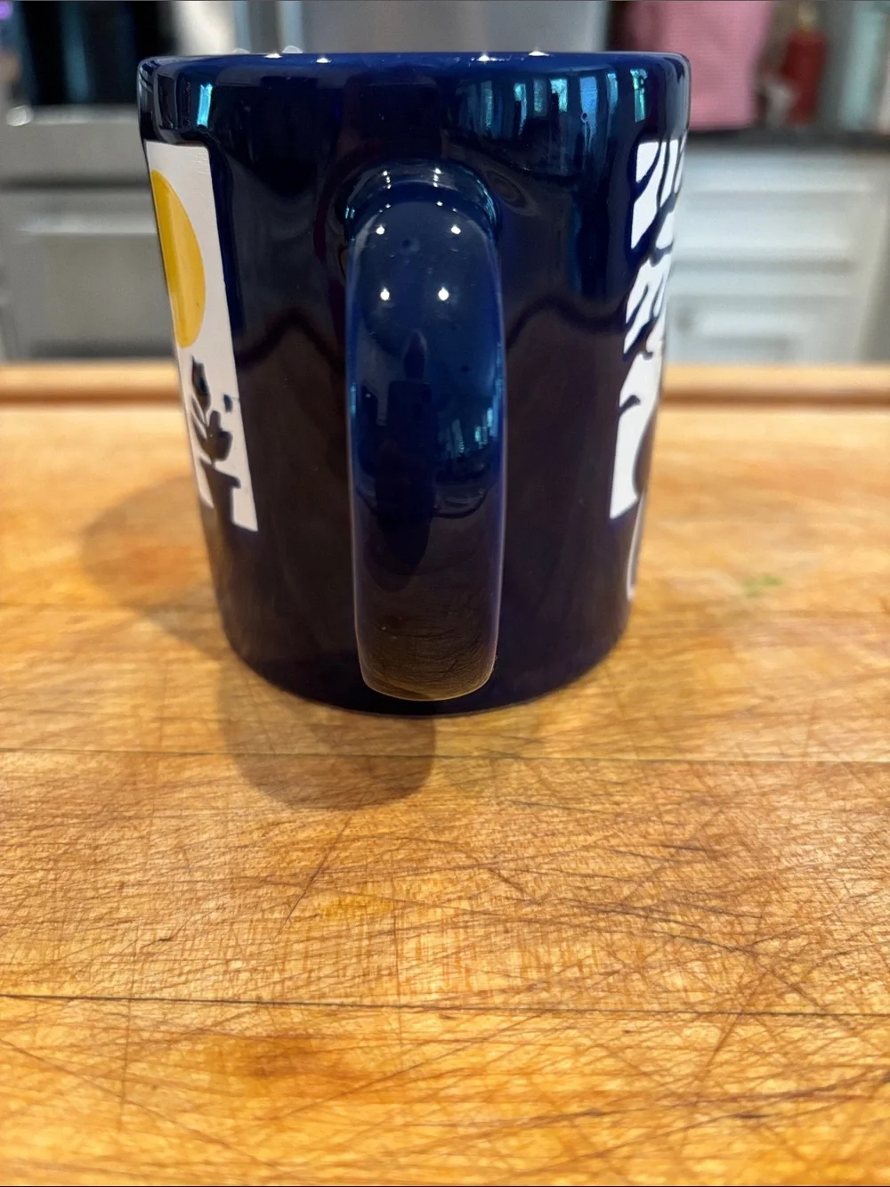 Waechtersbach from Spain Hand Painted 12 oz Mug -Navy Blue Cat sitting in Window
